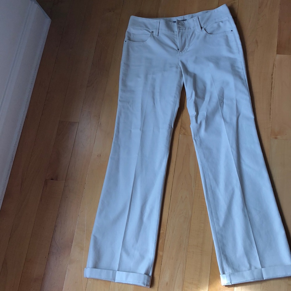 High waisted cream colored open bottom pants